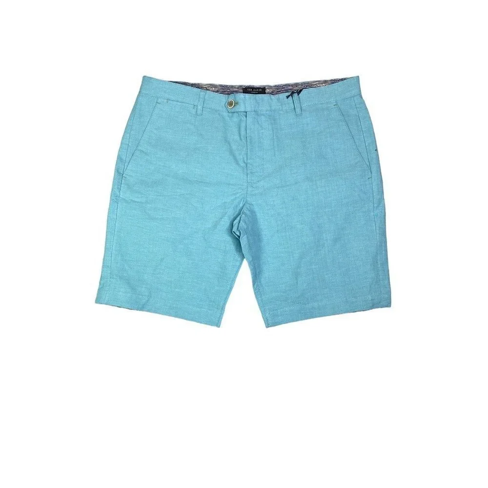 Ted Baker Mens Chino Shorts Blue Flat Front Pockets 100% Cotton Twill Zip 36 New